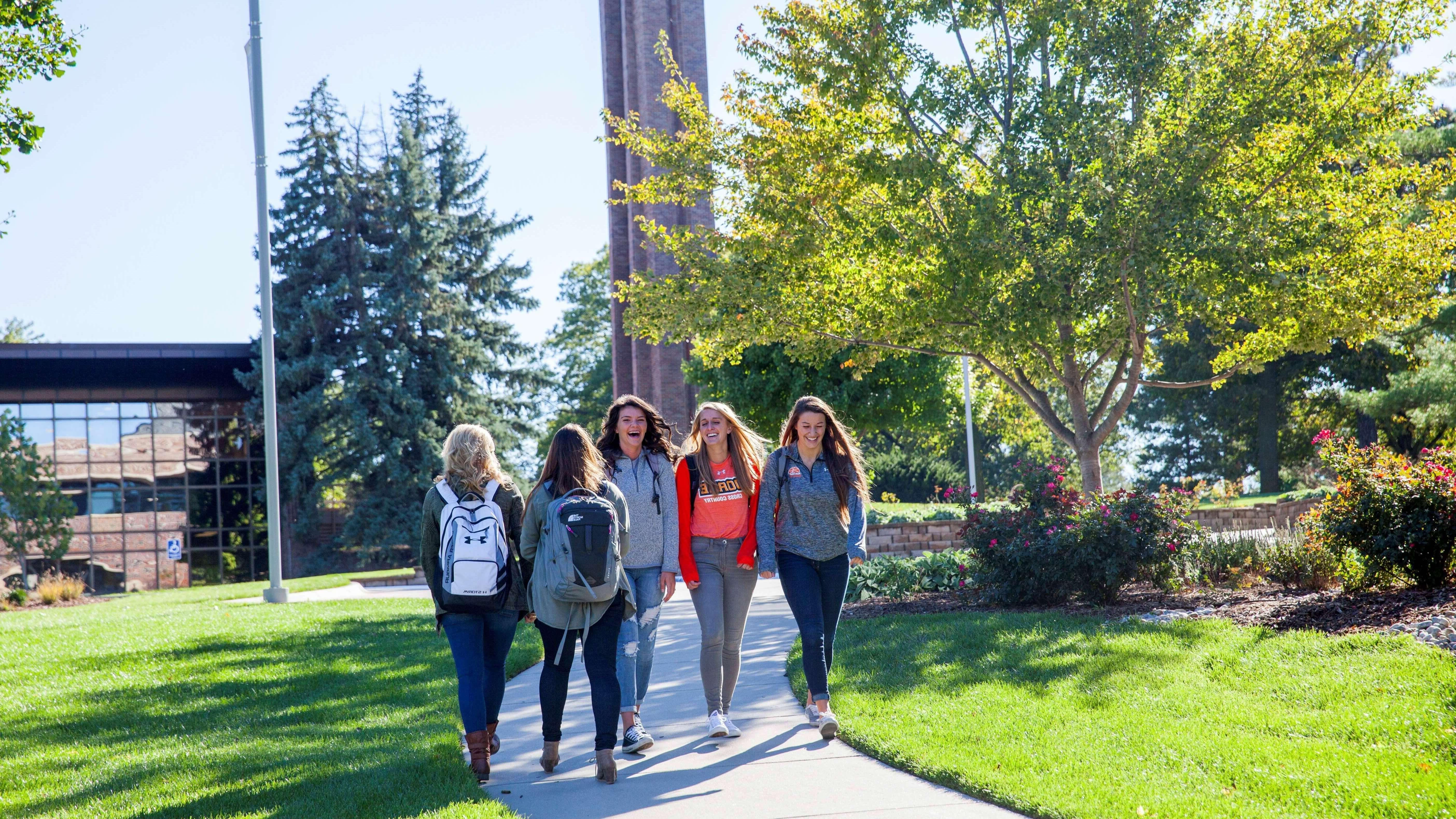 Female students walking on campus